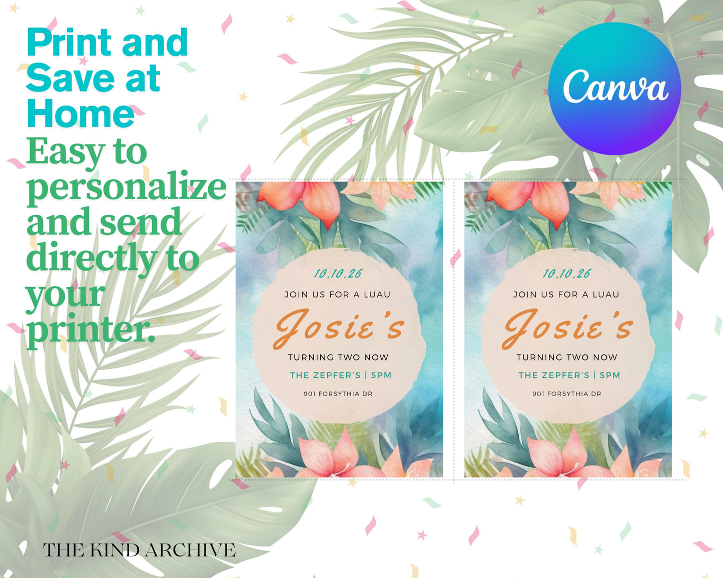 Luau Birthday Invitation Template | Editable Tropical Party Invite | Digital Canva Download | Printable Floral Birthday Invite