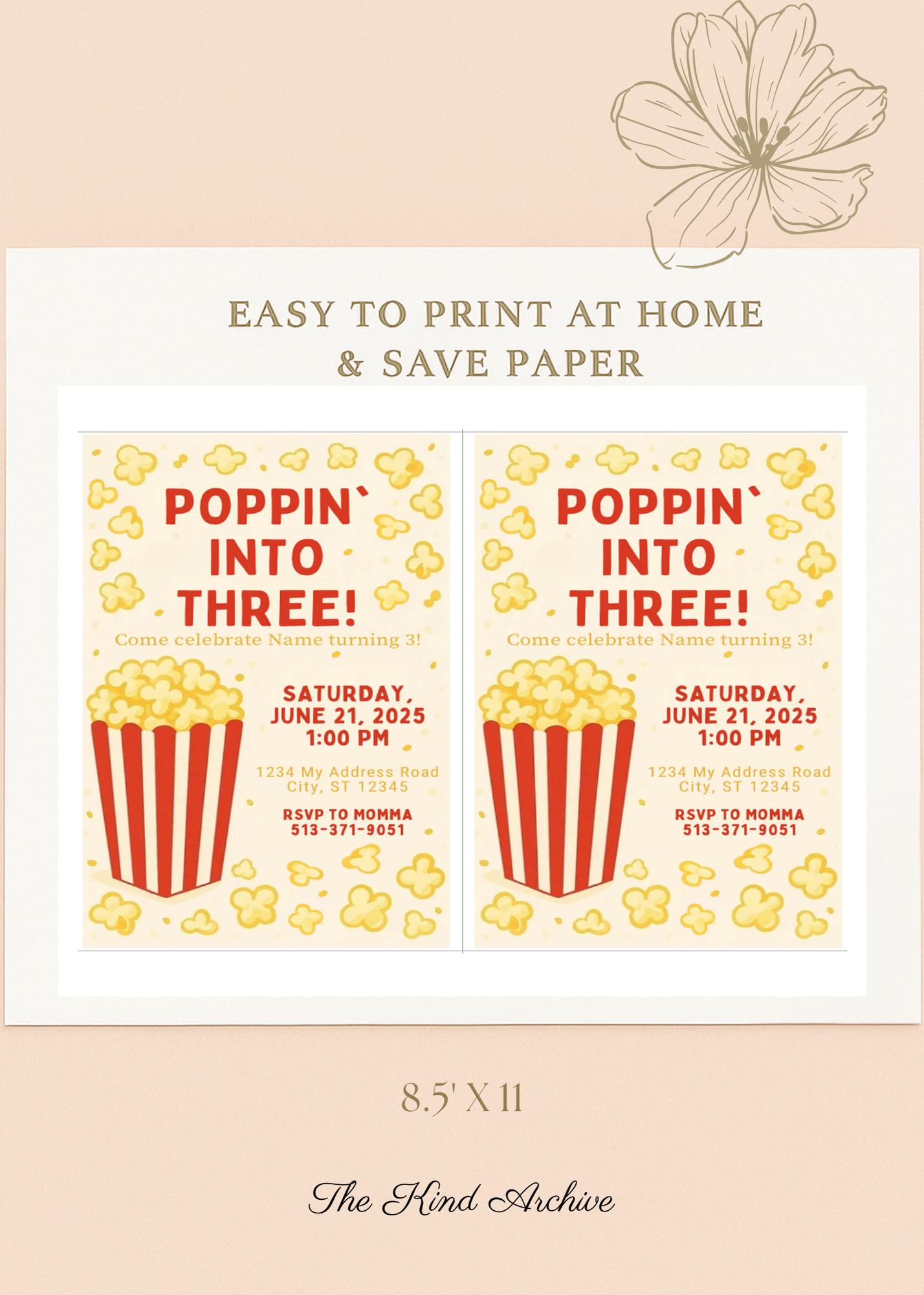 Popcorn Birthday Invitation | Editable Kids Birthday Invite | Canva Template | Instant Download