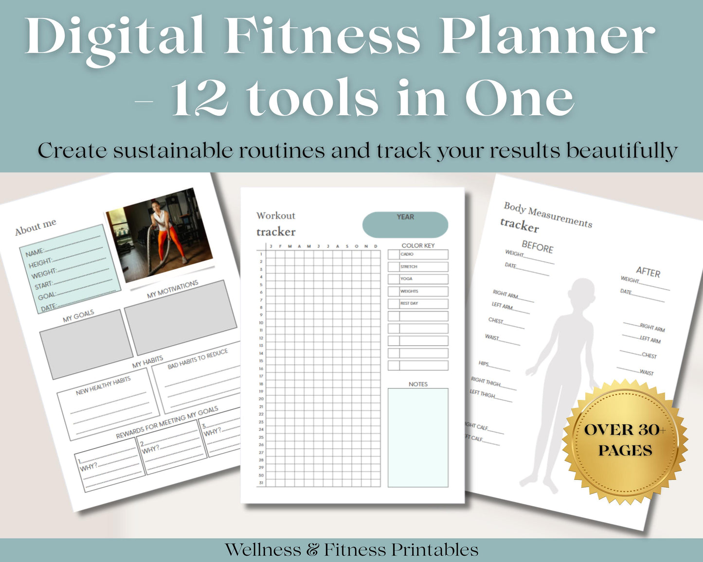 Fitness Planner, Weight Loss & Fitness Tracker, Habit Tracker, Meal Planner, Calorie Tracker, Goodnotes, Workout Planner