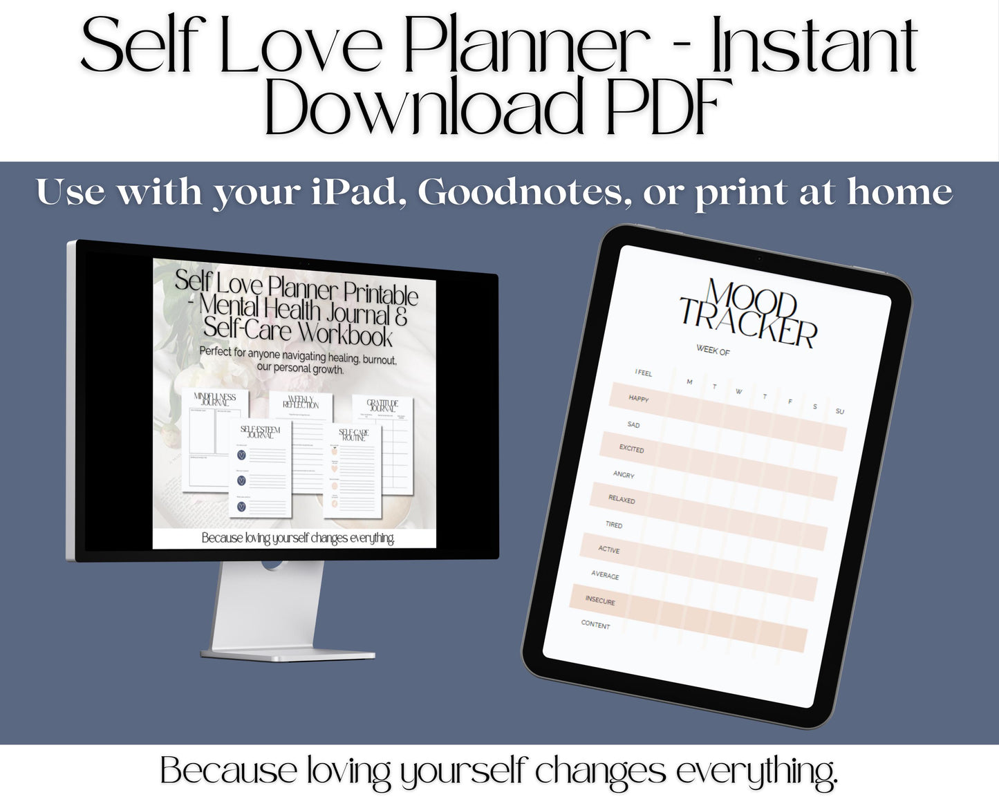 Self-Love Planner, Mental Health Journal, Self Care Tracker, Therapy Journal, Mood Tracker, Digital Journal, Goodnotes, Self Care planner