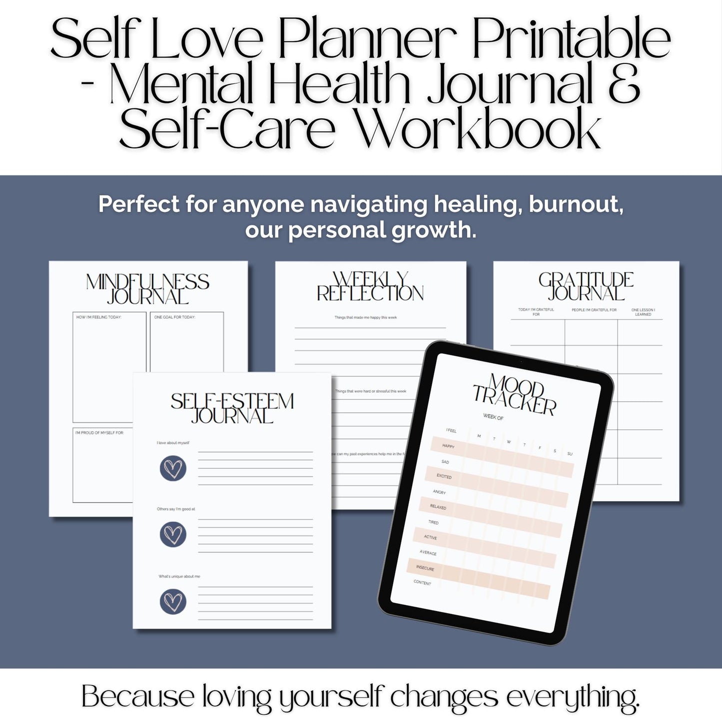 Self-Love Planner, Mental Health Journal, Self Care Tracker, Therapy Journal, Mood Tracker, Digital Journal, Goodnotes, Self Care planner