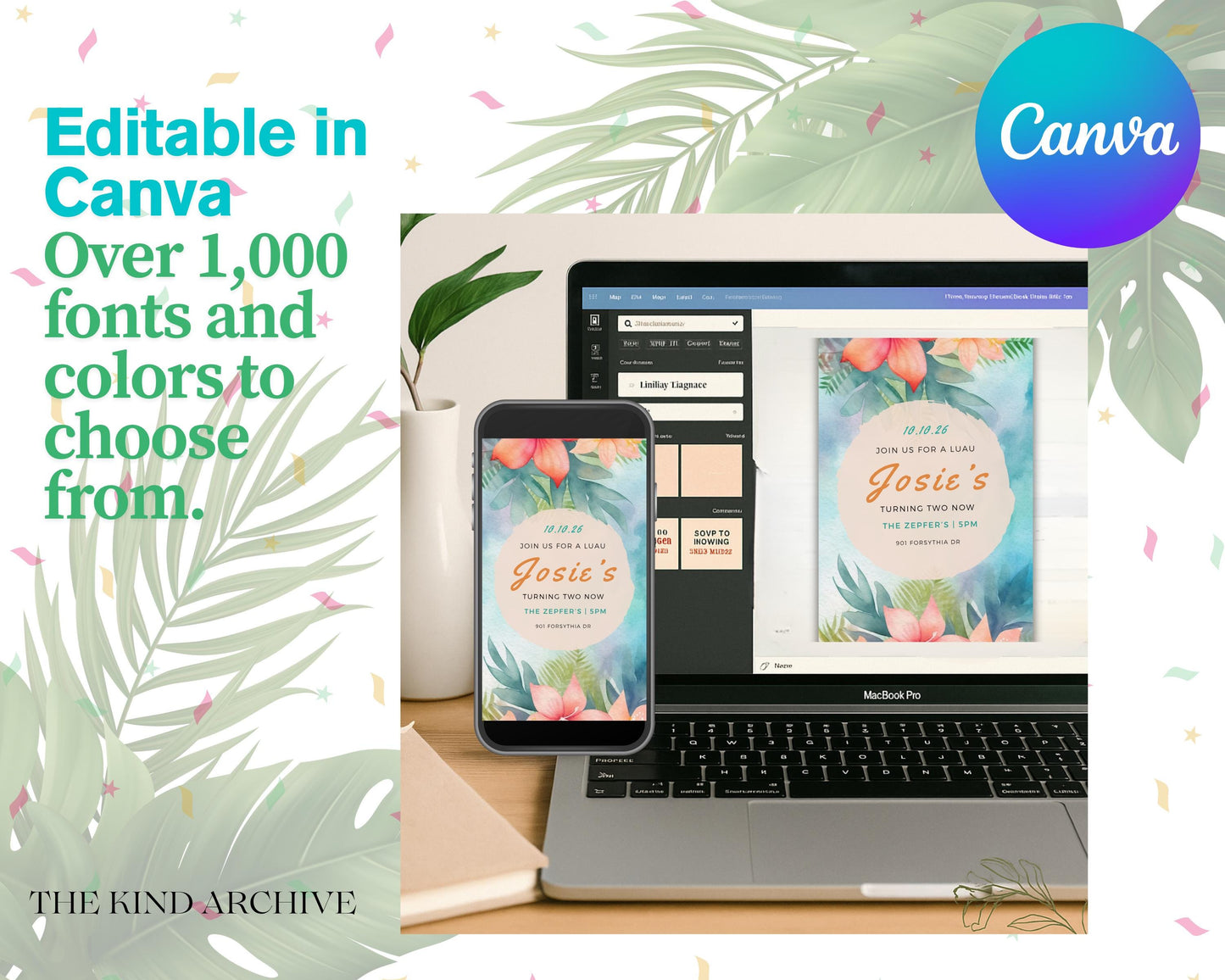 Luau Birthday Invitation Template | Editable Tropical Party Invite | Digital Canva Download | Printable Floral Birthday Invite