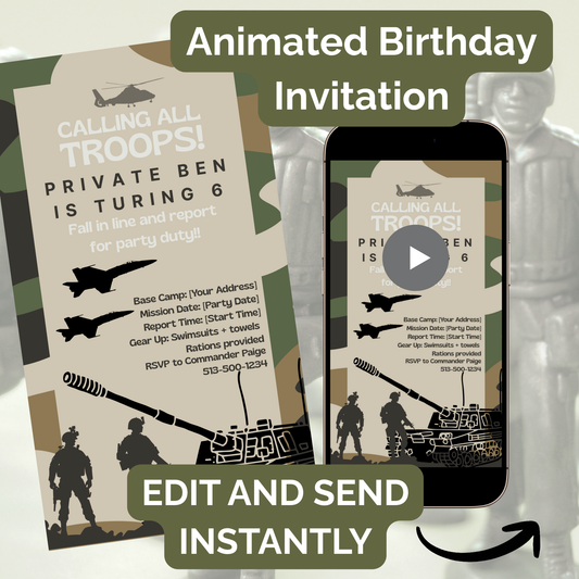 Army Birthday Invitation | Military Party Invite for Boy | Editable Camouflage Printable | 6th Birthday | Instant Download