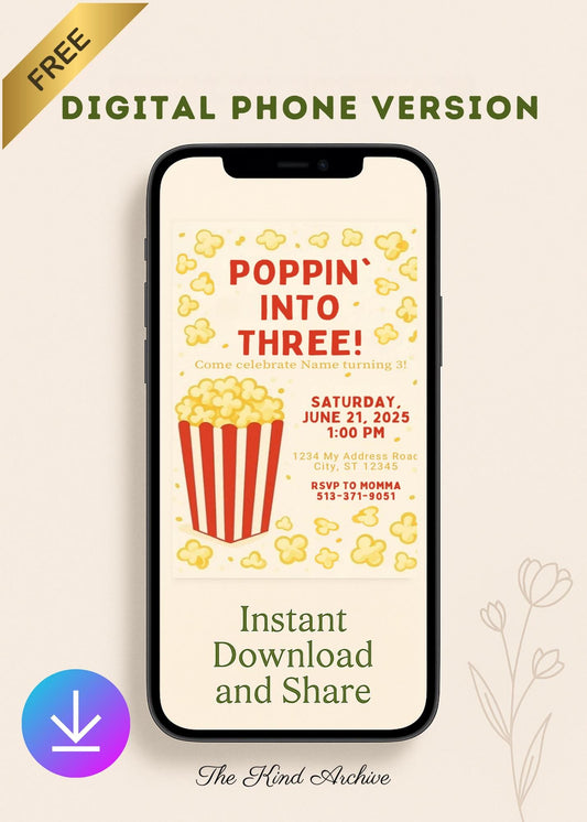 Popcorn Birthday Invitation | Editable Kids Birthday Invite | Canva Template | Instant Download